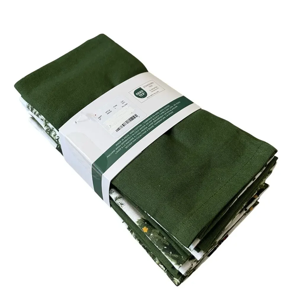 Rachel Ashwell Farmhouse CHRISTMAS TREE Cotton Napkins 12pc Green White New